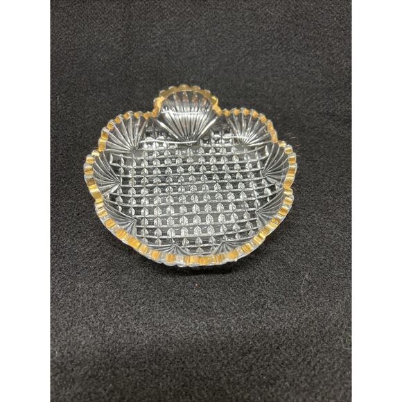 Vintage Clear Glass Trinket Dish with Sawtooth Rim And Decorative Gold Edging - Picture 9 of 9